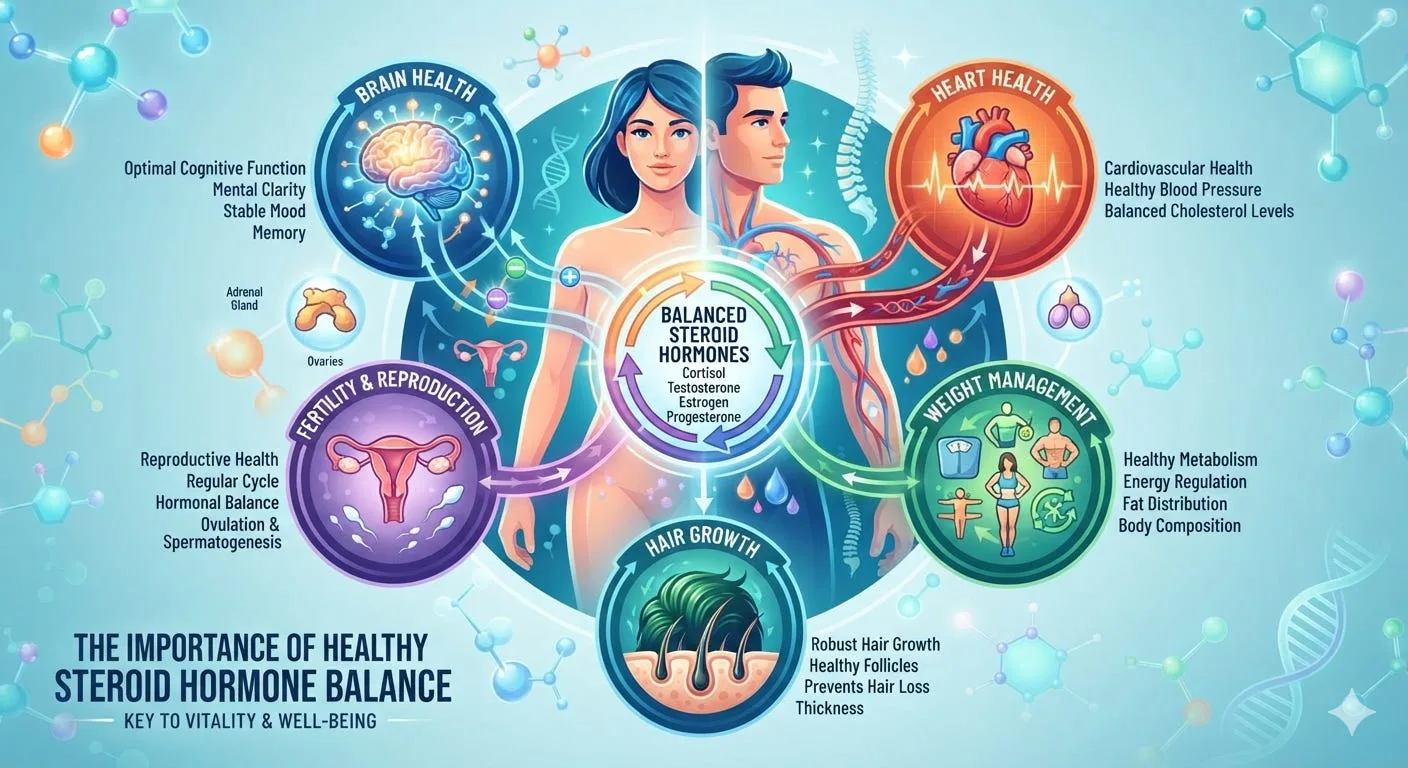 The Puzzle of Testosterone, Estrogens and Steroid Hormones Controlling Our Weight, Hair, Fertility and Health