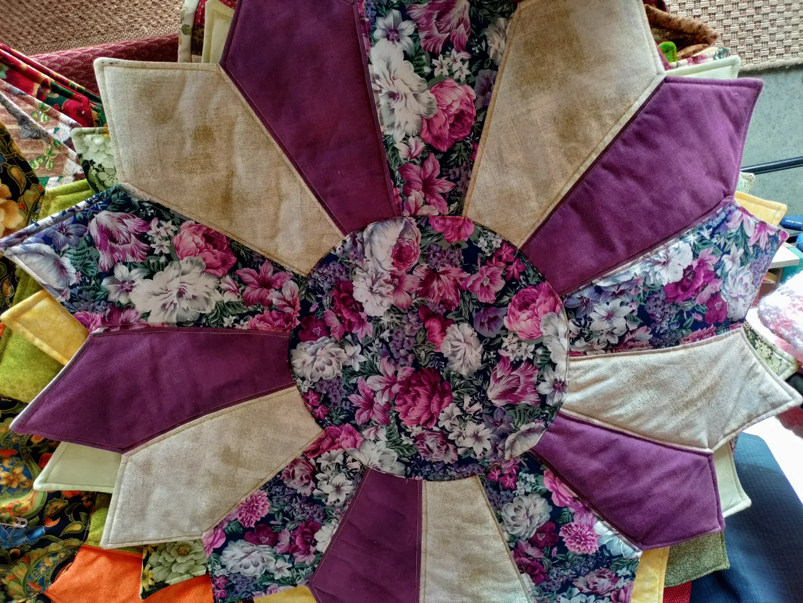 Quilted Table Centerpiece Mat, Pennsylvania Dutch Hand-Made Quilt,  Direct from Amish Family. Save 20-40% vs. Stores 