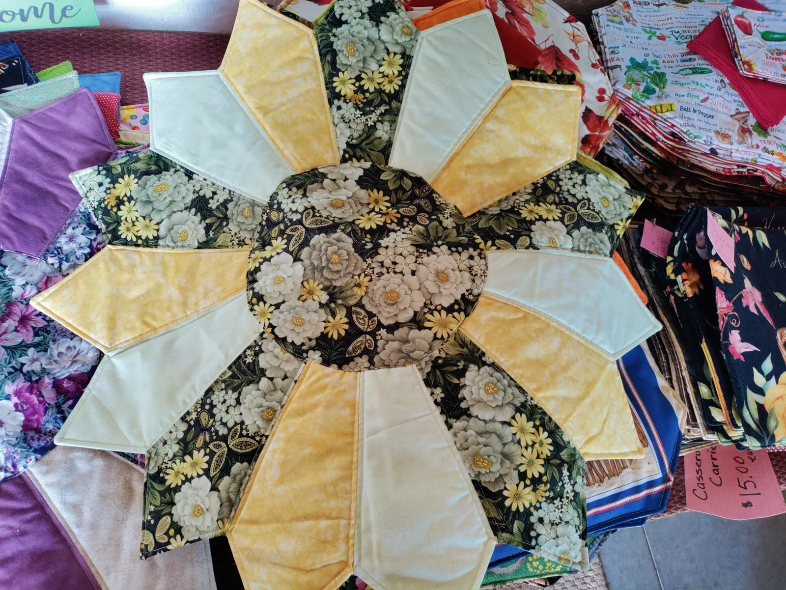 Quilted Table Centerpiece Mat, Pennsylvania Dutch Hand-Made Quilt, Direct from Amish Family. Save 20-40% vs. Stores